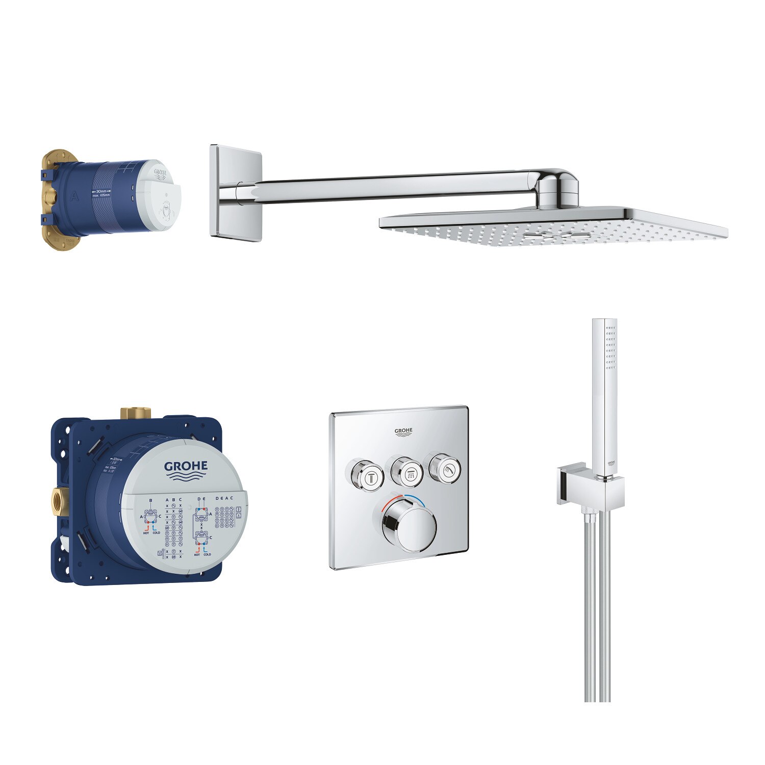 Sistem de dus Grohe SmartControl 34712000, 1/2'', incastrat, termostat, psuh&turn, crom