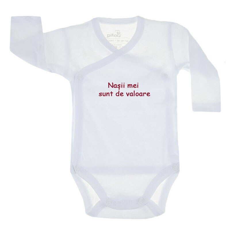 Body cu maneca lunga pentru copii Pifou Model 10 ML M10ML2-A2-1, Alb 66-70 cm