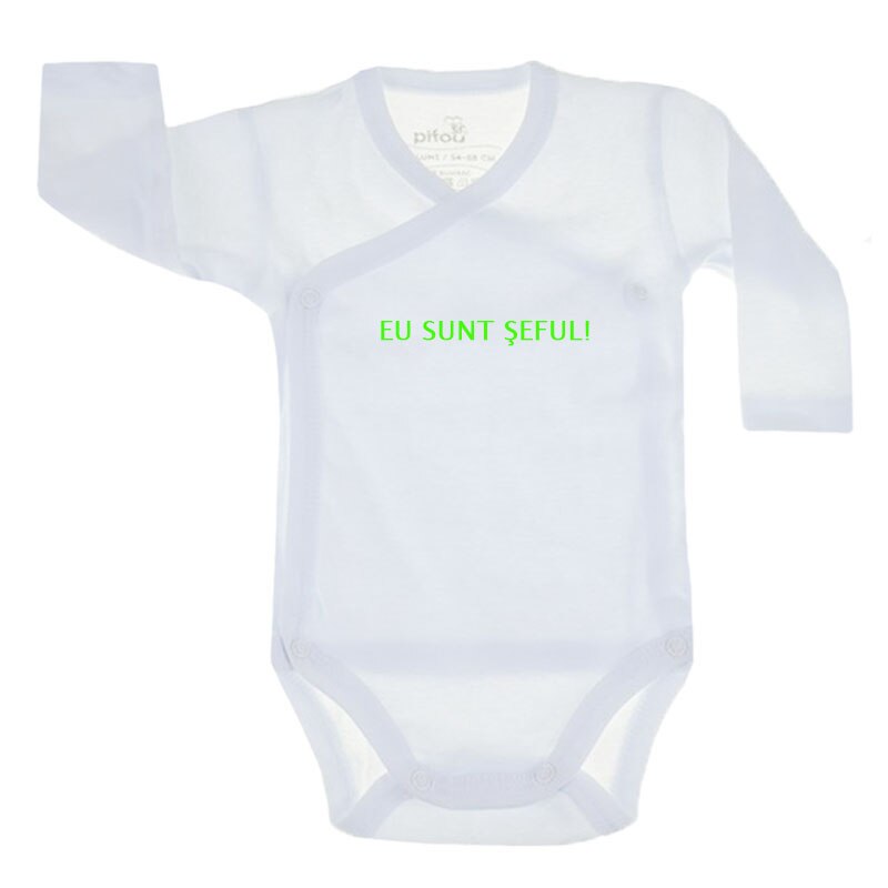 Body cu maneca lunga pentru baieti Pifou Model 10 ML M10-ML6-14, Alb 62-66 cm