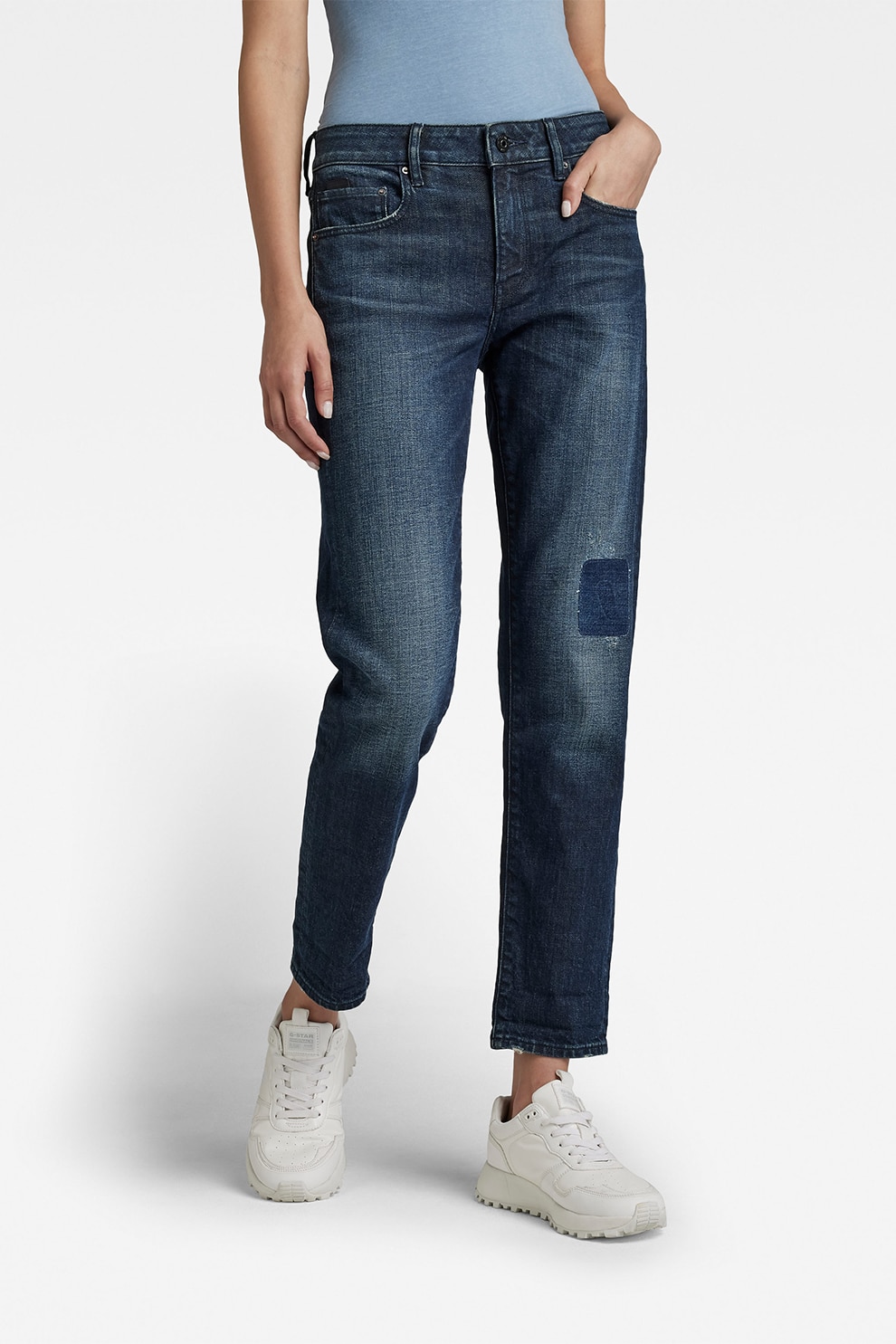 G-Star RAW, Blugi boyfriend crop Kate, Bleumarin/Alb prafuit, W29-L30