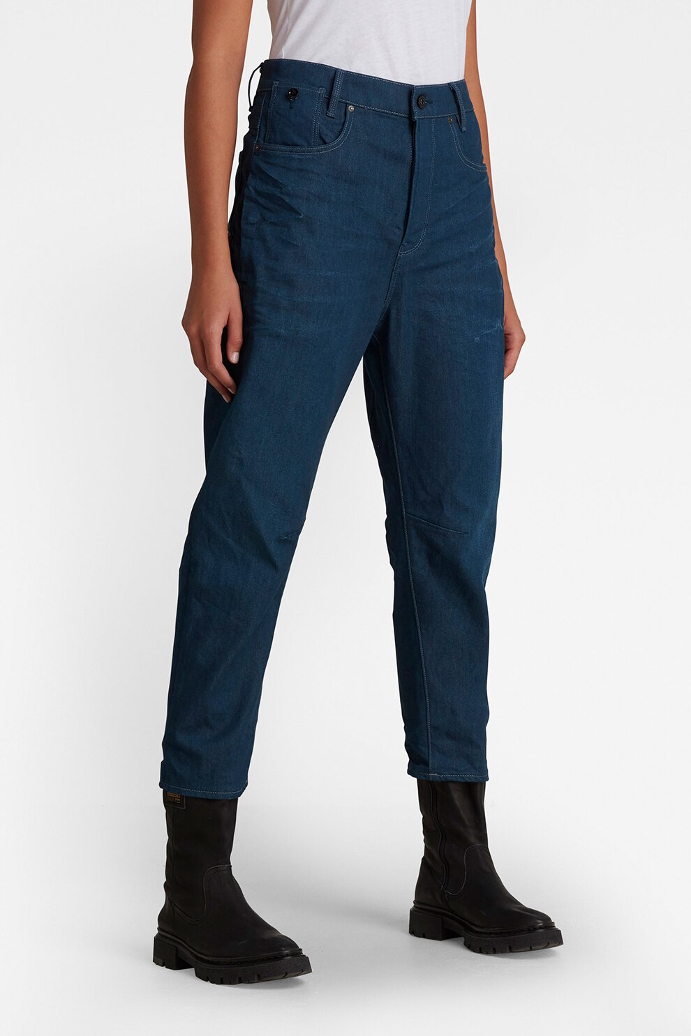 G-Star RAW, Blugi crop boyfriend cu aspect usor deteriorat C-Staq 3D, Albastru inchis