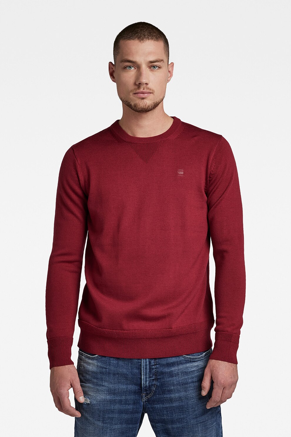 G-Star RAW, Pulover din lana cu croiala dreapta Premium Basic, Visiniu, 2XL