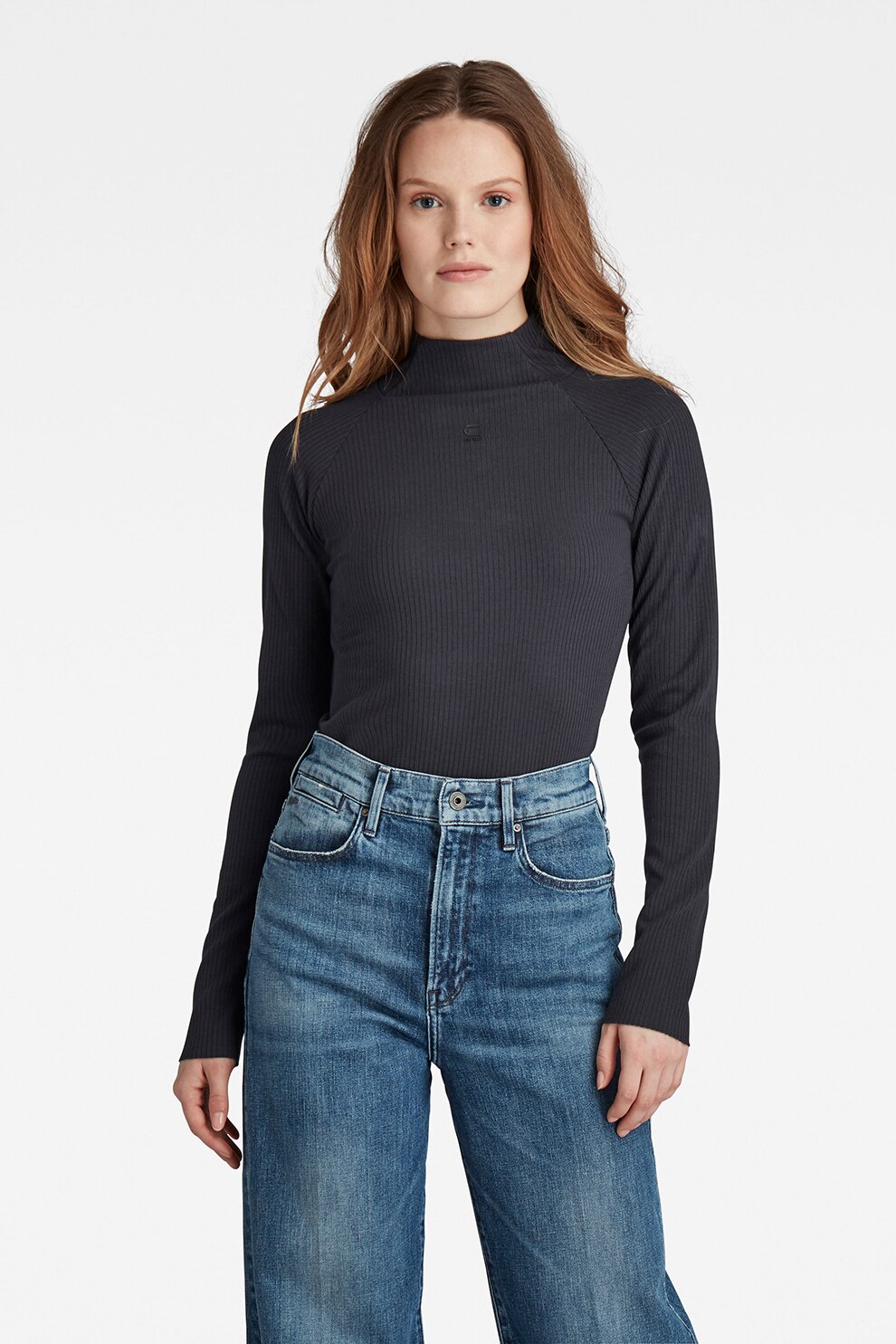 G-Star RAW, Bluza sim fit din amestec de modal cu aspect striat, Albastru inchis