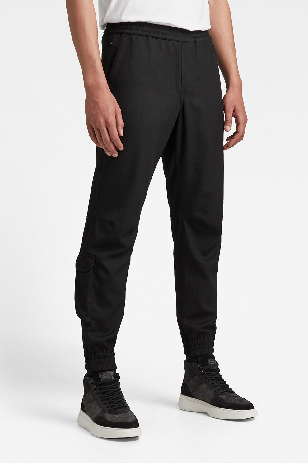 G-Star RAW, Pantaloni relaxed fit cu mansete elastice, Negru