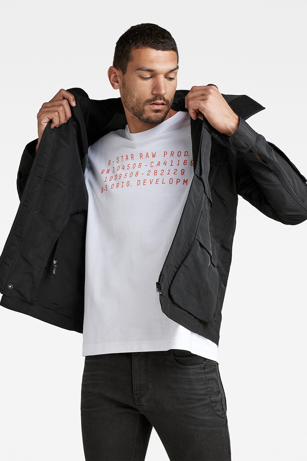 G-Star RAW, Jacheta din amestec de in cu gluga Field, Negru