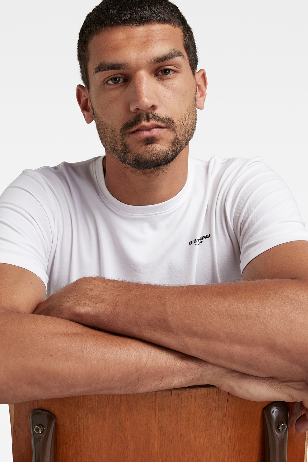 G-STAR, Tricou slim fit cu decolteu la baza gatului Base, Alb, M