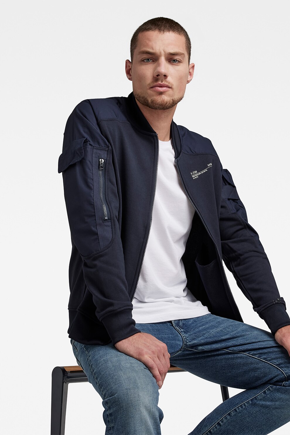 G-Star RAW, Bluza sport cu fermoar, Bleumarin, M