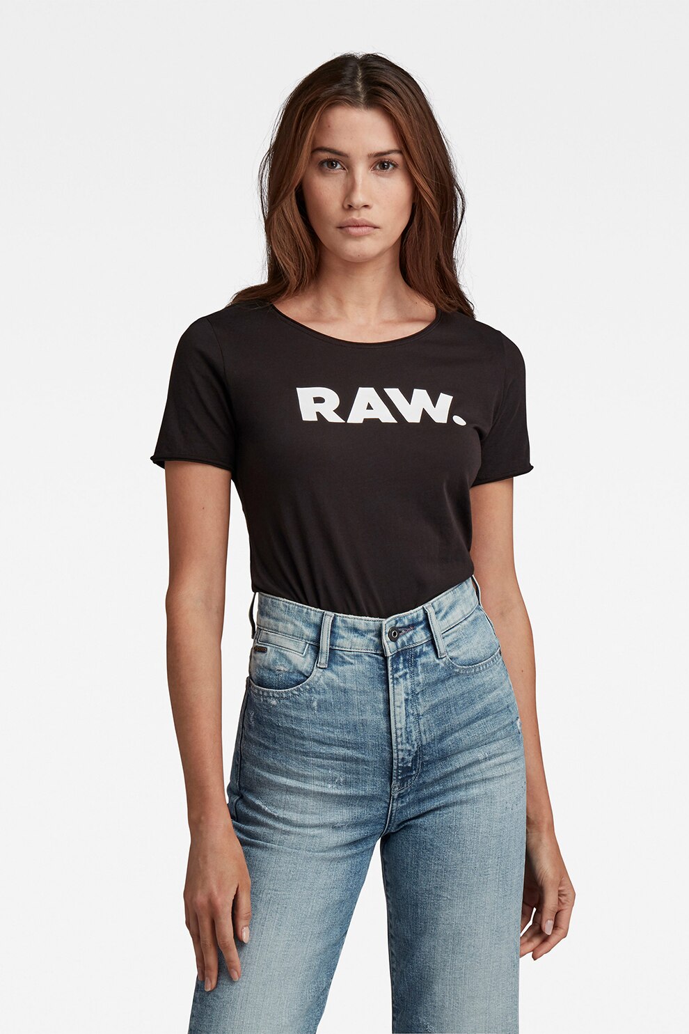 G-Star RAW, Tricou de bumbac organic cu terminatie rotunda, Negru