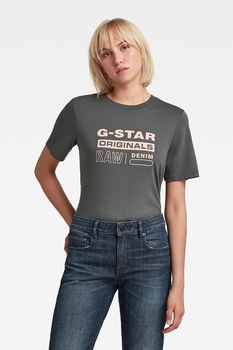 G-Star RAW, Tricou de bumbac organic cu imprimeu logo, Gri/Roz pal G-Star RAW, Tricou de bumbac organic cu imprimeu logo, Gri/Roz pal