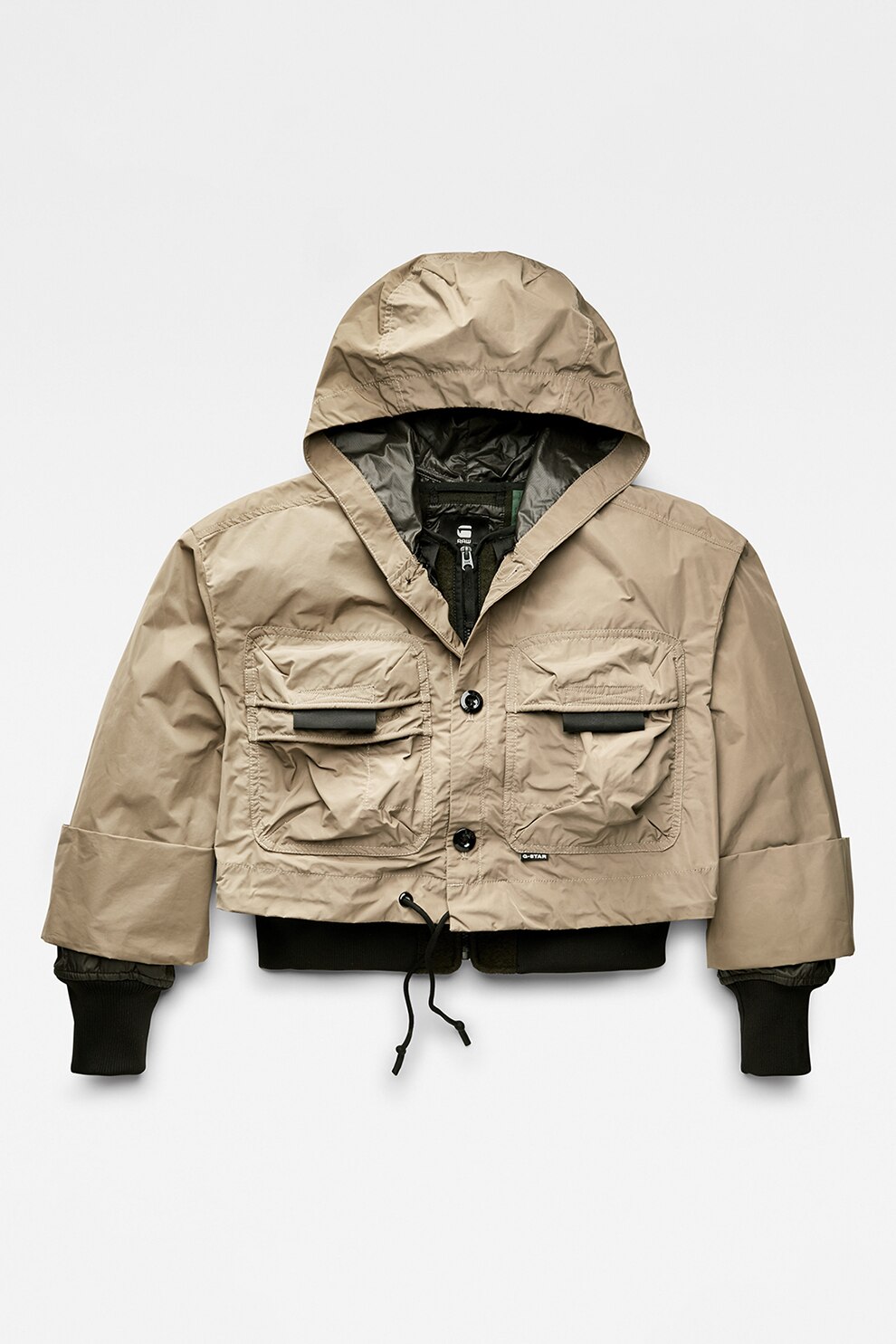 G-Star RAW, Jacheta crop cu aspect 2in1, Maro nisip/Negru, S