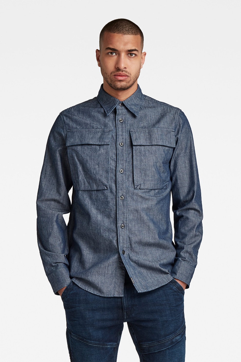 G-Star RAW, Camasa regular fit de bumbac organic Seal, Albastru prafuit