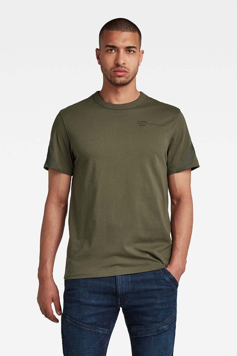 G-Star RAW, Tricou regular fit din bumbac organic, Verde militar/Negru, M