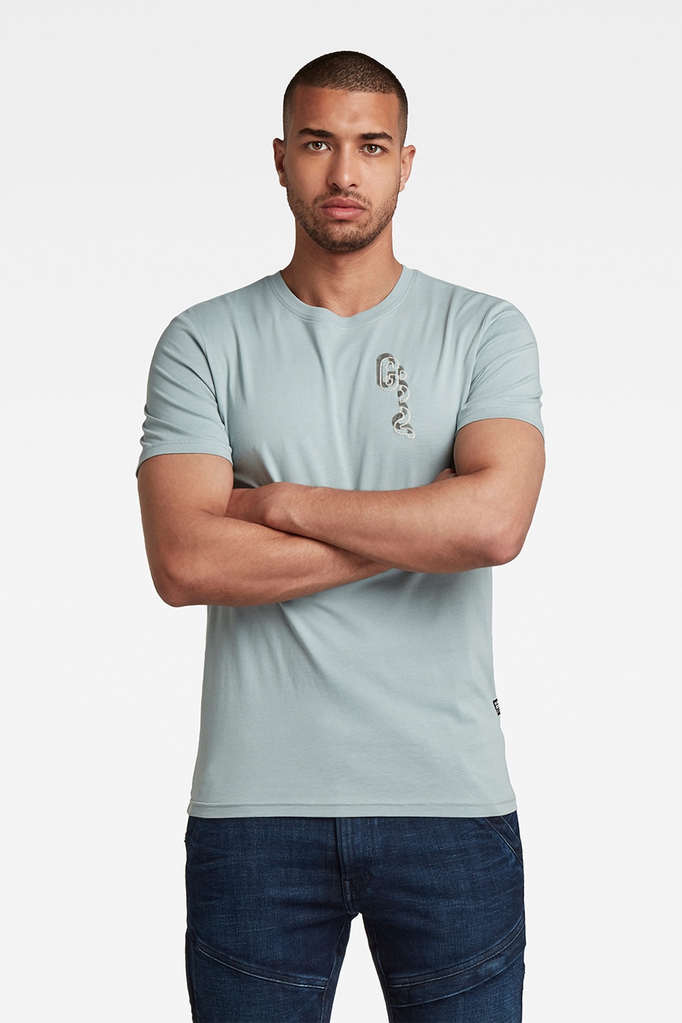 G-Star RAW, Tricou slim fit din bumbac organic, Albastru pastel/Gri, L