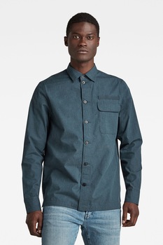 G-Star RAW, Camasa de bumbac cu buzunar pe piept, Albastru petrol G-Star RAW, Camasa de bumbac cu buzunar pe piept, Albastru petrol