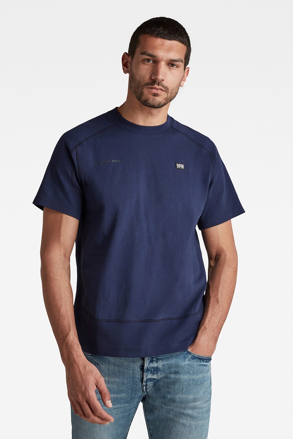 G-Star RAW, Tricou din bumbac organic cu logo, Indigo