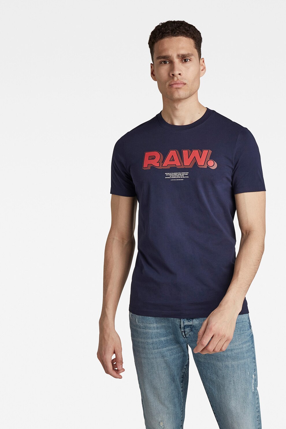G-Star RAW, Tricou de bumbac organic cu logo, Bleumarin/Rosu, M