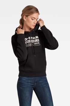 G-Star RAW, Hanorac cu imprimeu Premium Core, Negru/Alb G-Star RAW, Hanorac cu imprimeu Premium Core, Negru/Alb