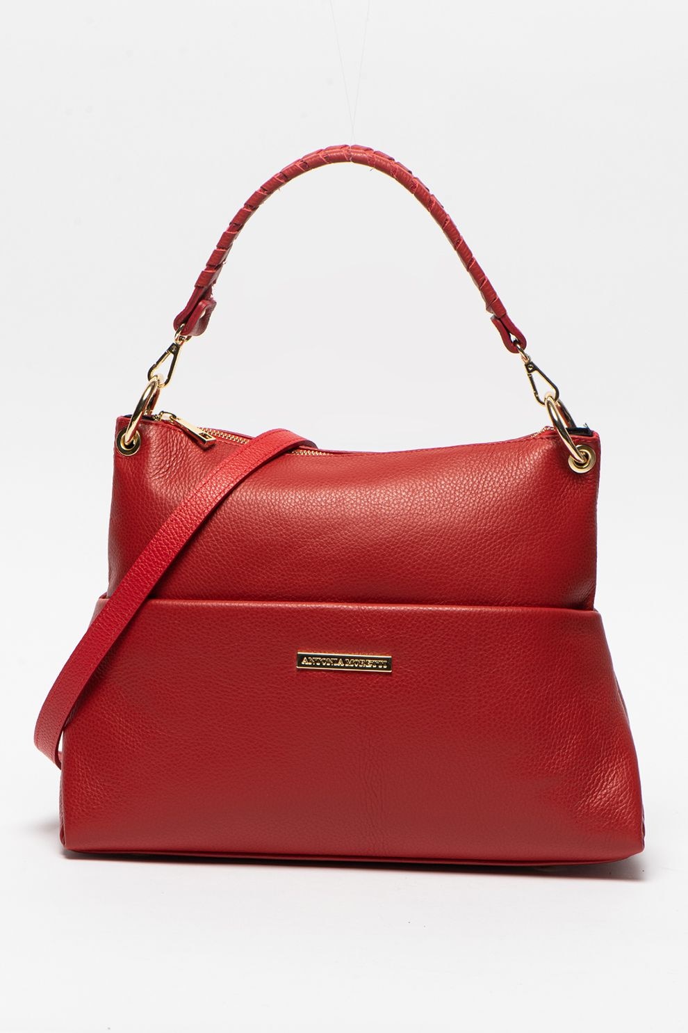 Antonia Moretti, Geanta din piele cu bareta de umar detasabila, Rosu