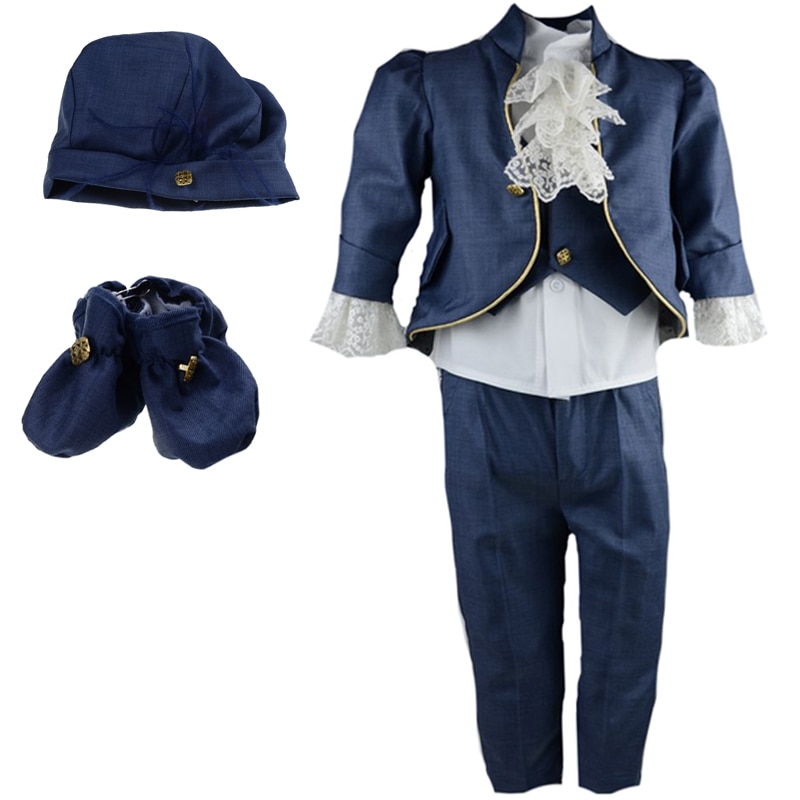 Costum botez 6 piese pentru baieti Mini Junior 01-COS-3-6-luni, Bleumarin 3-6 luni