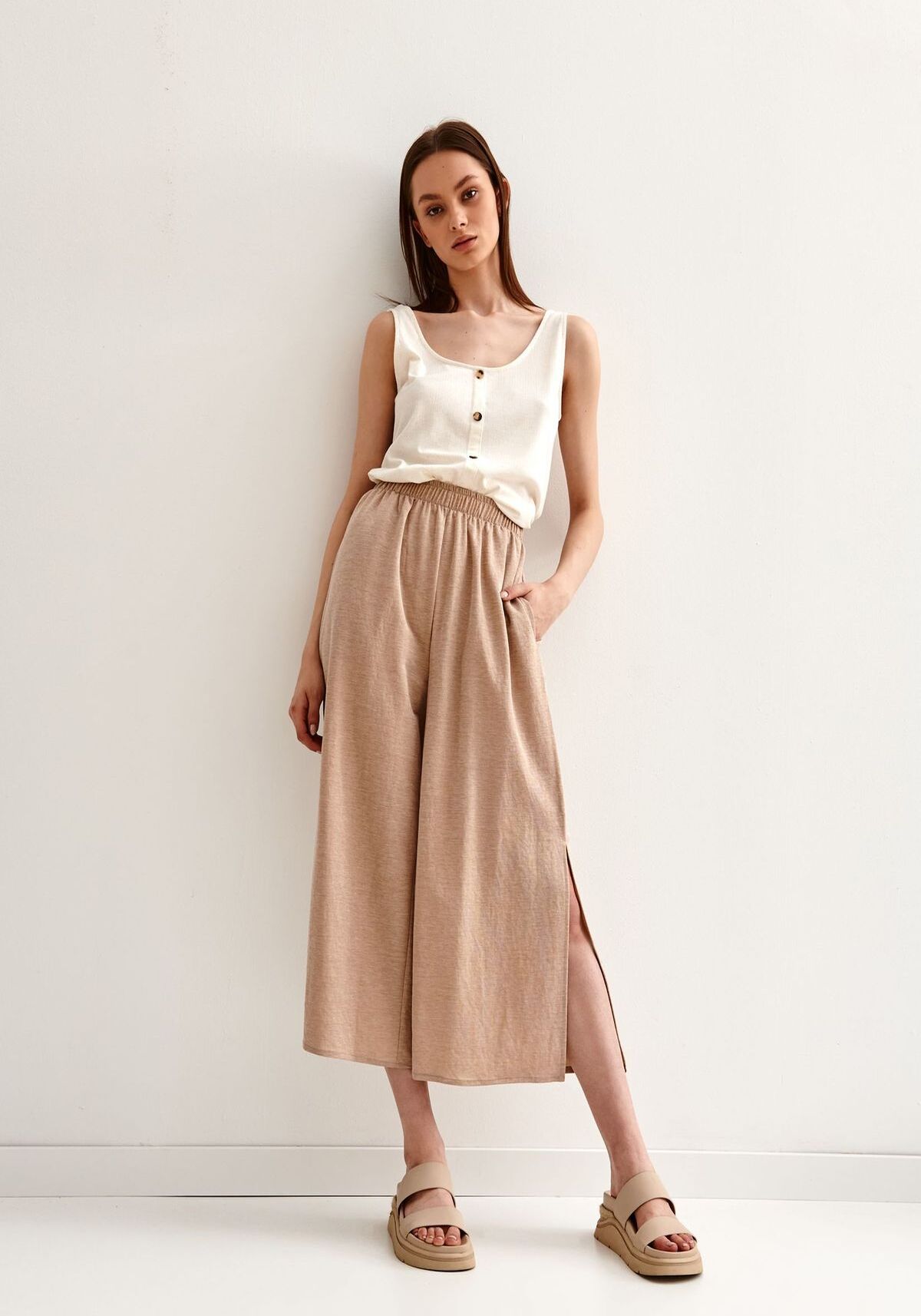 Pantaloni femei, TOP SECRET, SSP3831, Crem