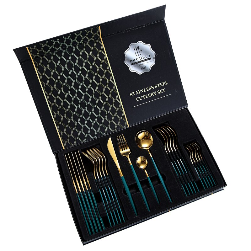 Set tacamuri portugheze, Serviciu complet 24 de piese, MAKS, Gold and Green 18,7-23 cm