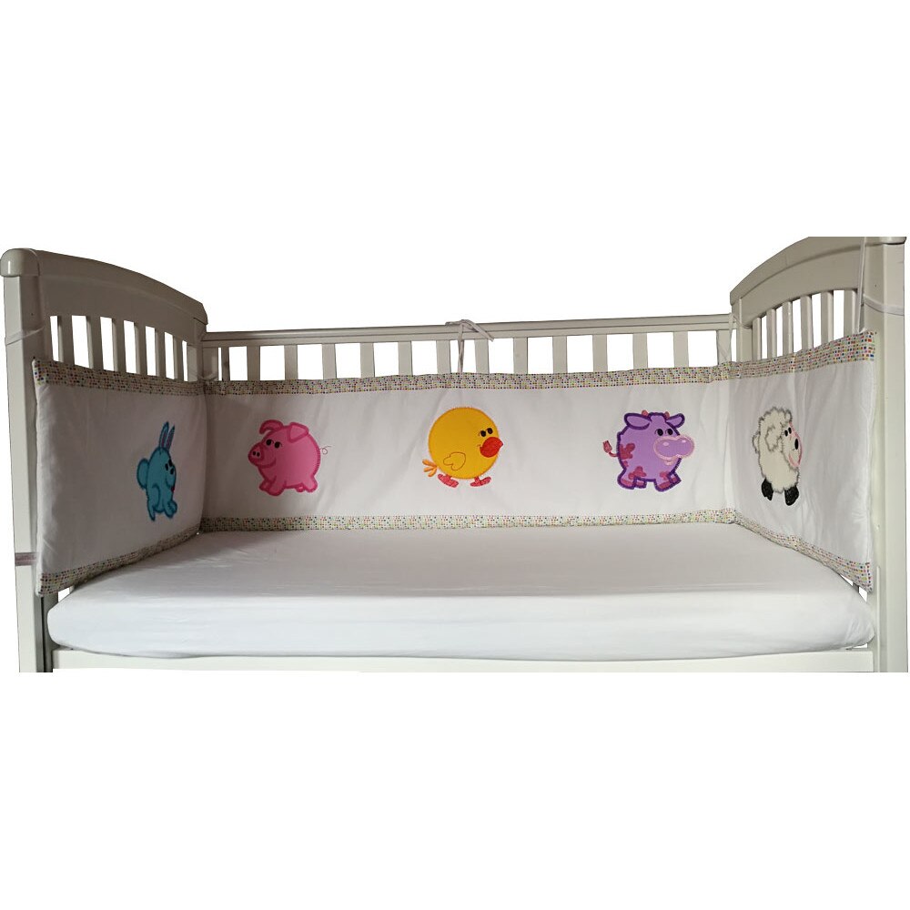 Set protectii, KidsDecor, 2 bucati, cu Animale brodate, 60 x 120 cm