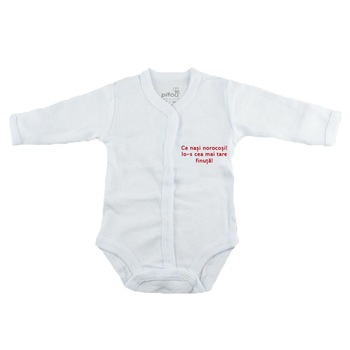 Body cu maneca lunga pentru fete Pifou Model 11 M11-AL-4, Alb 46-50 cm Body cu maneca lunga pentru fete Pifou Model 11 M11-AL-4, Alb 46-50 cm
