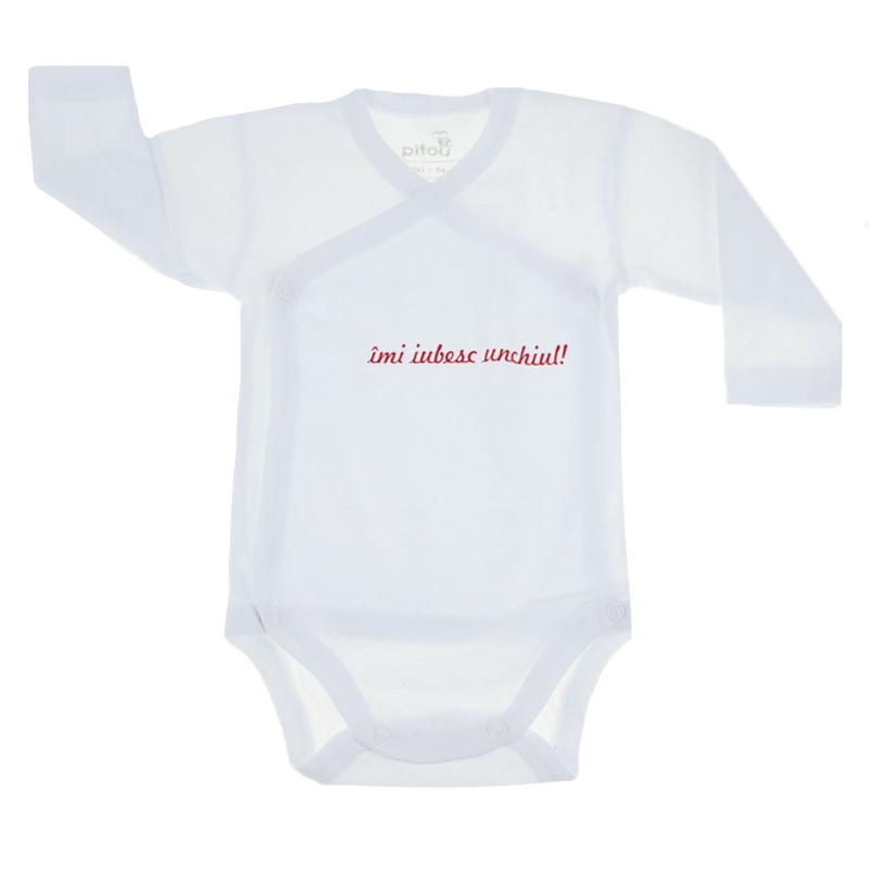 Body cu maneca lunga pentru bebelusi Pifou Model 10 ML10AB1, Alb 54-58 cm