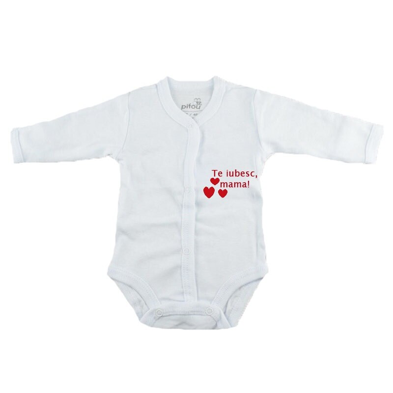 Body cu maneca lunga pentru fete Pifou Model 11 M11-AL-5, Alb 46-50 cm