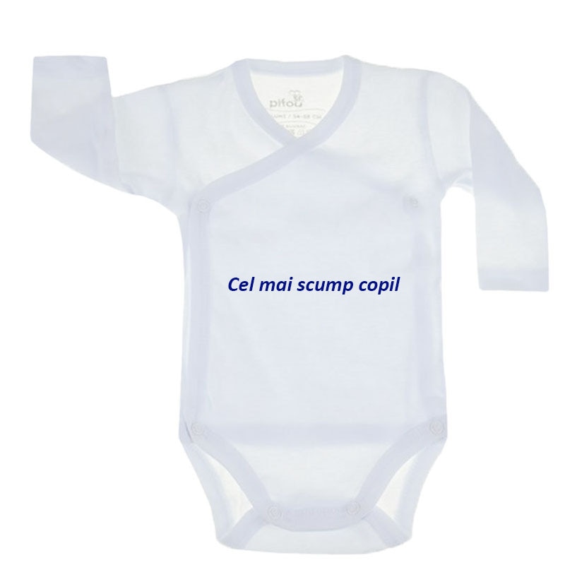 Body cu maneca lunga pentru copii Pifou Model 10 M10-A10-3, Alb 70-76 cm
