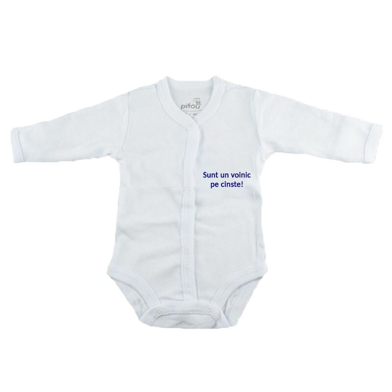 Body cu maneca lunga pentru baieti Pifou Model 11 M11-AL-6, Alb 46-50 cm