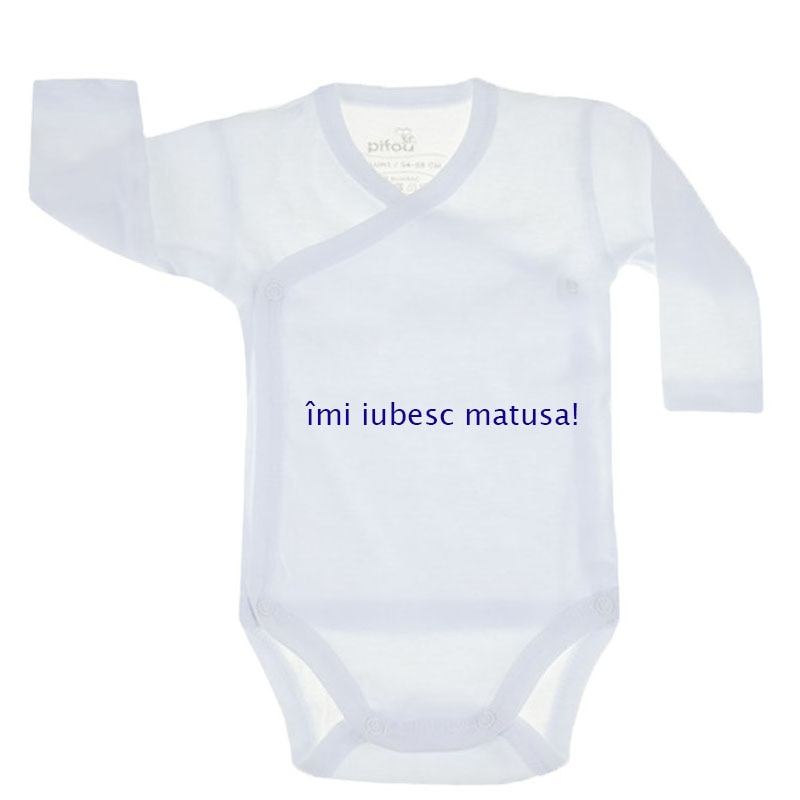 Body cu maneca lunga pentru copii Pifou Model 10 ML M10ML13-A4, Alb 70-76 cm