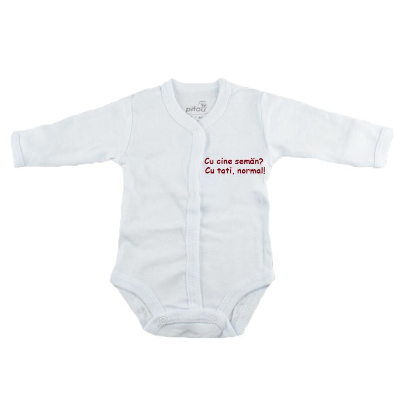 Body cu maneca lunga pentru copii Pifou Model 11 M11-AL-13A, Alb 46-50 cm