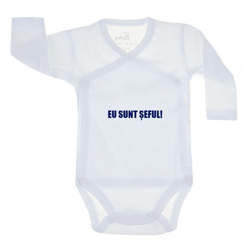 Body cu maneca lunga pentru baieti Pifou Model 10 ML M10-ML2-1, Alb 62-66 cm