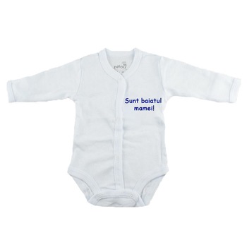 Body cu maneca lunga pentru baieti Pifou Model 11 M11-AL-12A, Alb 46-50 cm Body cu maneca lunga pentru baieti Pifou Model 11 M11-AL-12A, Alb 46-50 cm