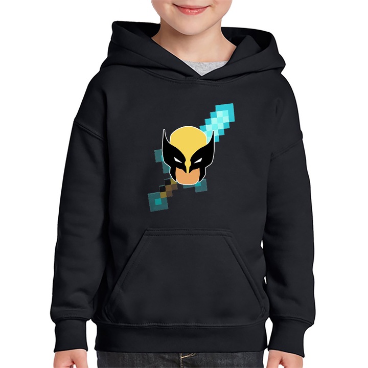 Детски суитшърт Wolverine Minecraft Diamond Sword черен, размер 140-146 см възраст 7-8 години