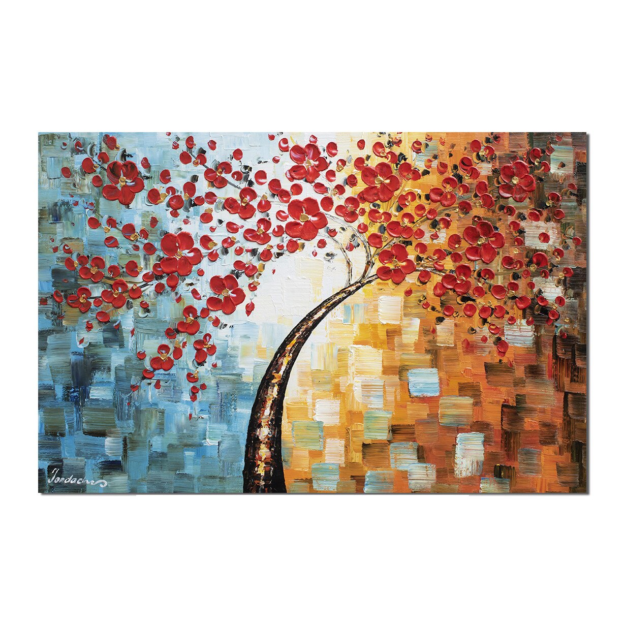 Tablou gigant living, dormitor pictat manual - Copacul vietii (1) - 150x100cm pictura ulei pe panza in cutit efect 3D