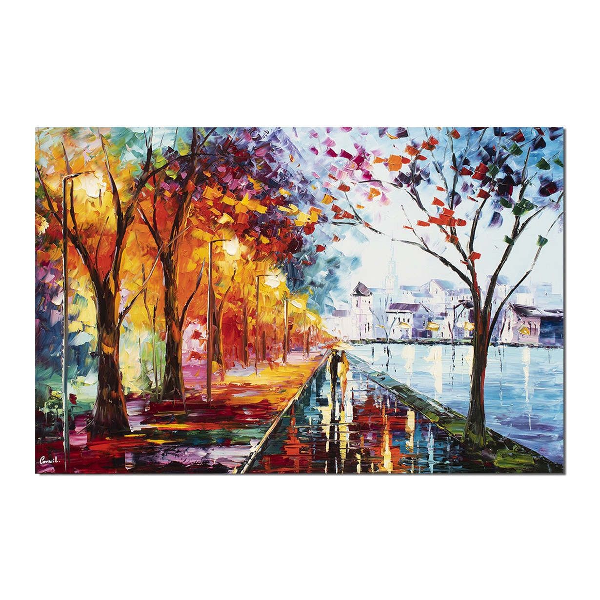 Tablou gigant pictat manual - Plimbare relaxanta in doi - 150x100cm pictura ulei pe panza in cutit efect 3D