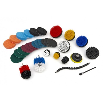 Set perii de curatat, HBM, bureti de lustruire si slefuire pentru bormasina, 31 piese Set perii de curatat, HBM, bureti de lustruire si slefuire pentru bormasina, 31 piese