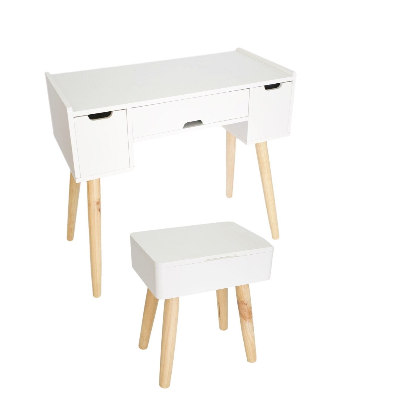 Set masa de machiaj din MDF cu scaun, Naimeed D77, culoare Alb, 124 x 80 x 40 cm