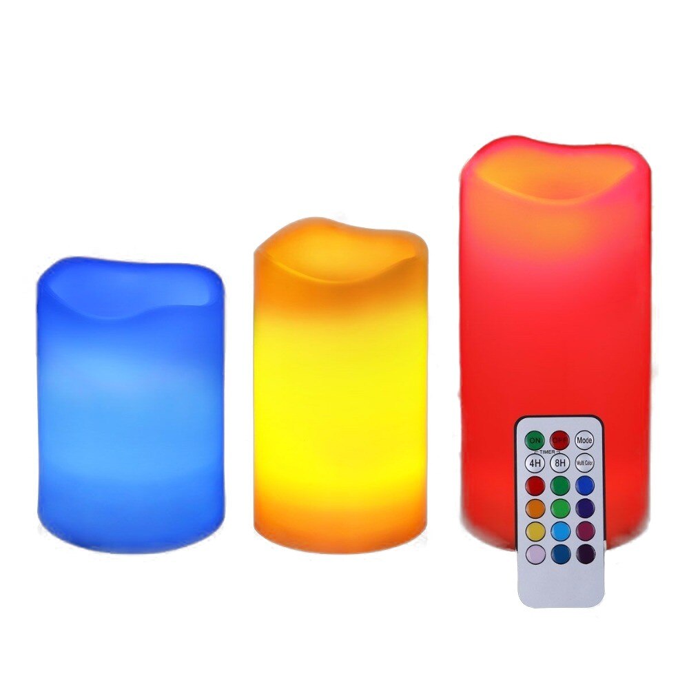 Set 3 lumanari din ceara LED electronice 12 culori cu telecomanda si timer