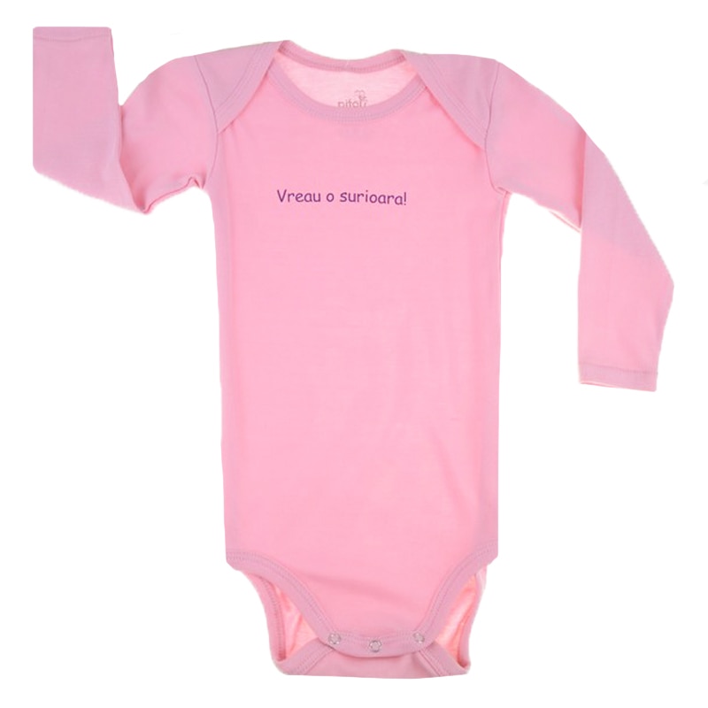Body cu maneca lunga pentru fete Pifou Model 6 ML6RZ, Roz 86-89 cm
