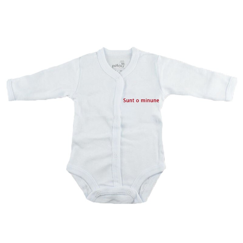 Body cu maneca lunga pentru copii Pifou Model 11 M11-AL-3, Alb 46-50 cm