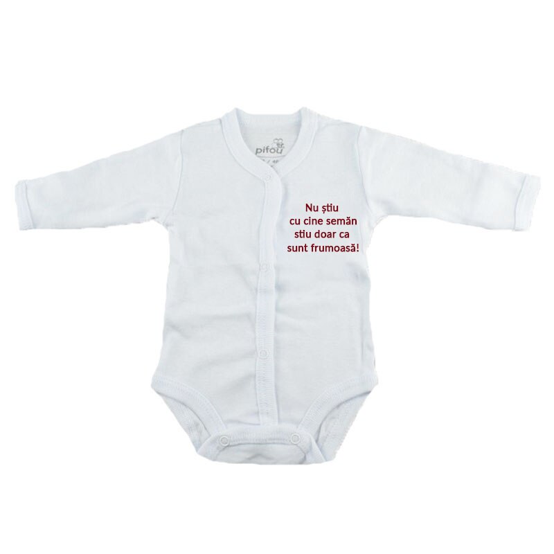 Body cu maneca lunga pentru fete Pifou Model 11 M11-AL-15, Alb 46-50 cm