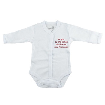 Body cu maneca lunga pentru fete Pifou Model 11 M11-AL-15, Alb 46-50 cm Body cu maneca lunga pentru fete Pifou Model 11 M11-AL-15, Alb 46-50 cm