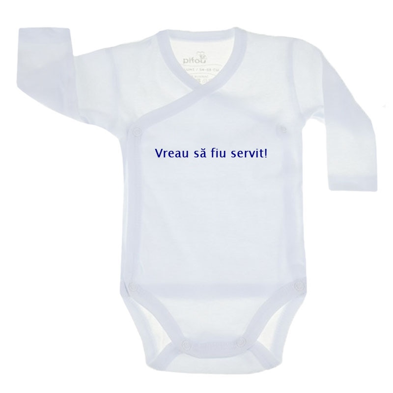 Body cu maneca lunga pentru baieti Pifou Model 10 ML M10-ML6-13, Alb 62-66 cm