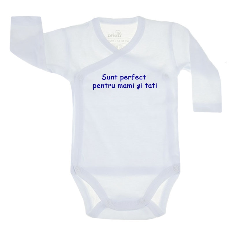 Body cu maneca lunga pentru baieti Pifou Model 10 ML M10-ML6-9, Alb 54-58 cm