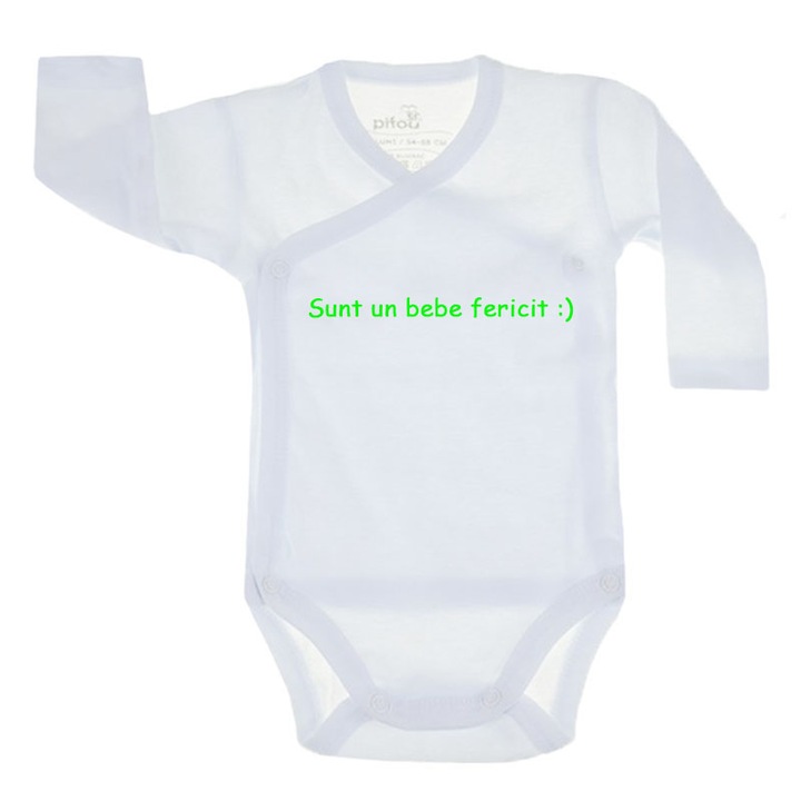 Body cu maneca lunga pentru copii Pifou Model 10 ML M10-ML6-10-54-58-cm, Alb 54-58 CM