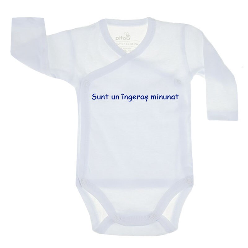 Body cu maneca lunga pentru copii Pifou Model 10 ML M10ML13-A2-A-1, Alb 62-66 cm