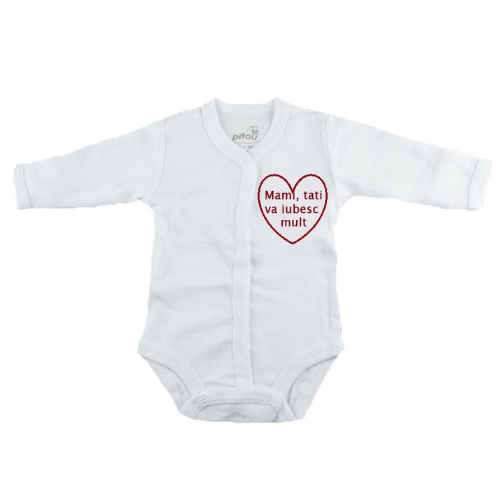 Body cu maneca lunga pentru copii Pifou Model 11 M11-AL-12-46-50-cm, Alb 46-48 CM